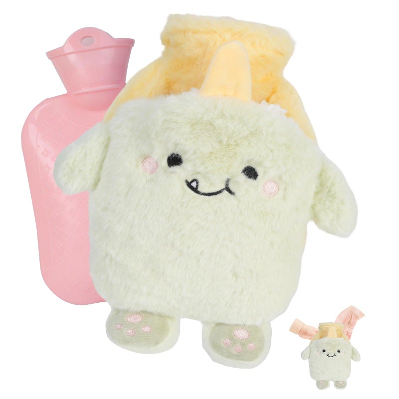 Flintronic Hot Water Bottle, 400ml Warm Water Bag with Plush Cover, Hot Water Bottle Cosy Fluffy Soft Plush Cute Pattern, Hot Water Bag for Neck, Shoulder Pain and Hand Feet Warmer (Unicorn)